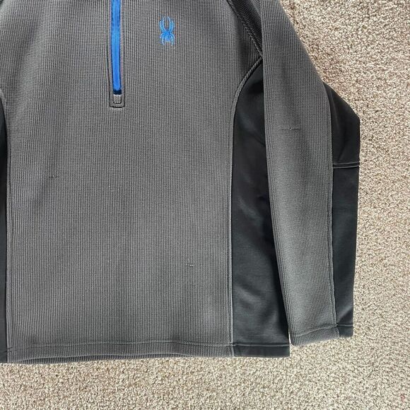 Spyder Sweater Mens 2XL XXL Gray Quarter Zip Waffle Knit Pullover Mock Neck Logo - Picture 4 of 11
